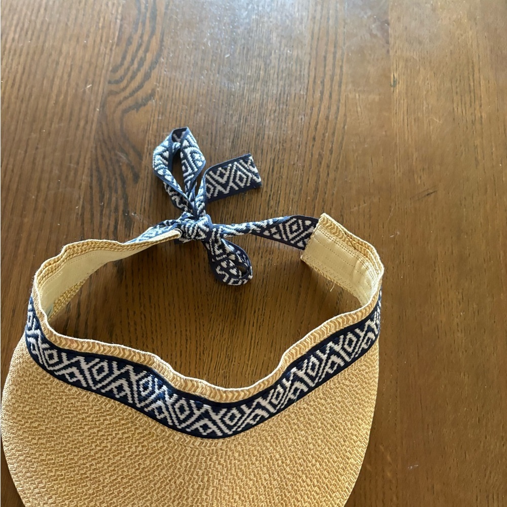 Sea and Grass Straw Visor with Navy Geometric Trim - Women - Picture 2 of 3